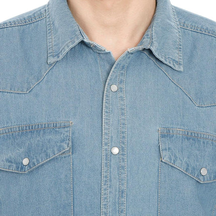 Mens Western Snap Front Button Shirt in Denim and Twill with a Stitched Yoke and Chest Pockets