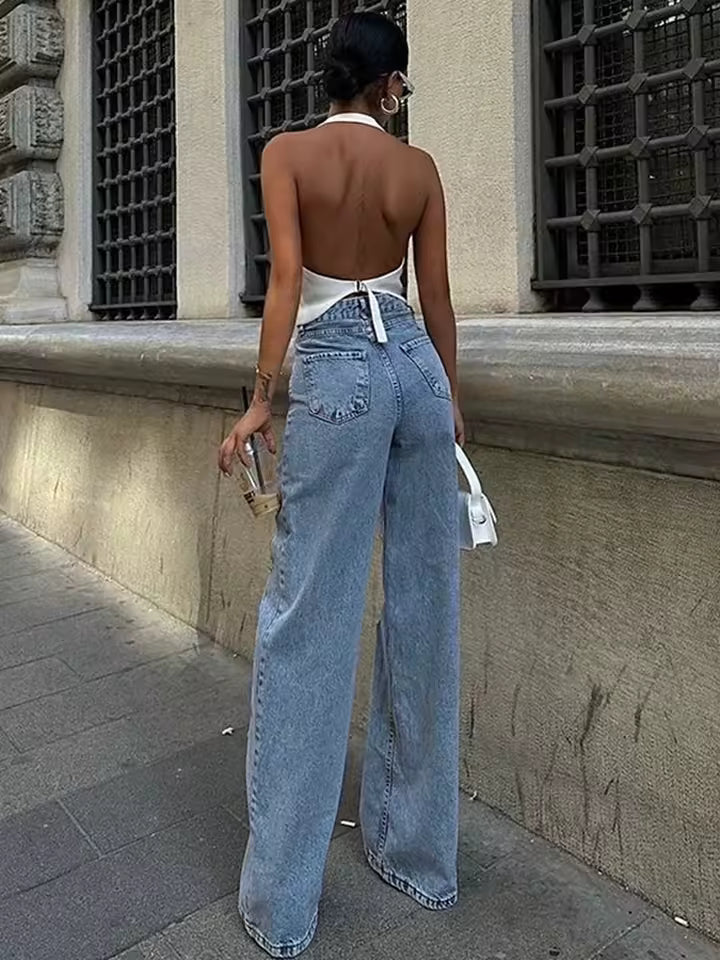 See-Through Detail Flare Jeans