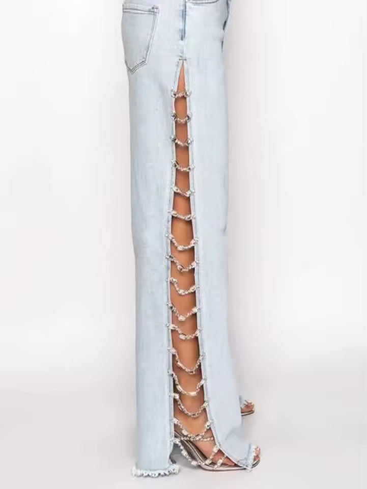 Crystal Ladder Flare Jeans