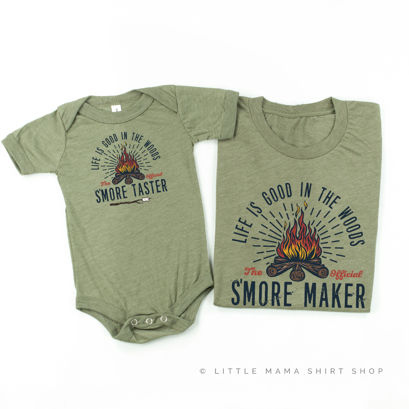 S'Mores Maker / S'Mores Taster - Set of 2 OLIVE Tees
