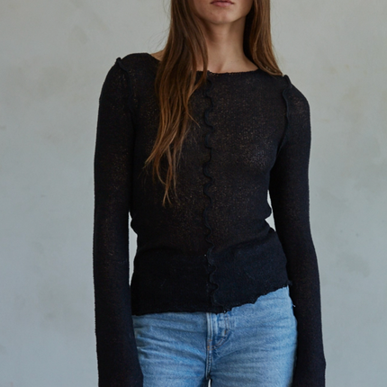 Knit Long Sleeve See Through Asymmetrical Top