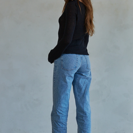 Knit Long Sleeve See Through Asymmetrical Top