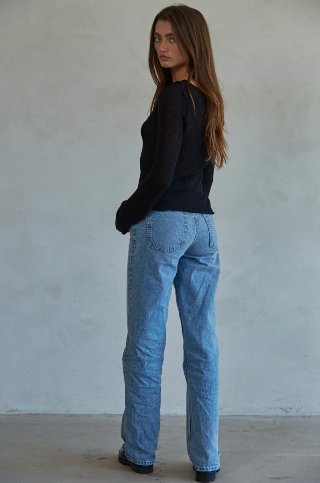 Knit Long Sleeve See Through Asymmetrical Top