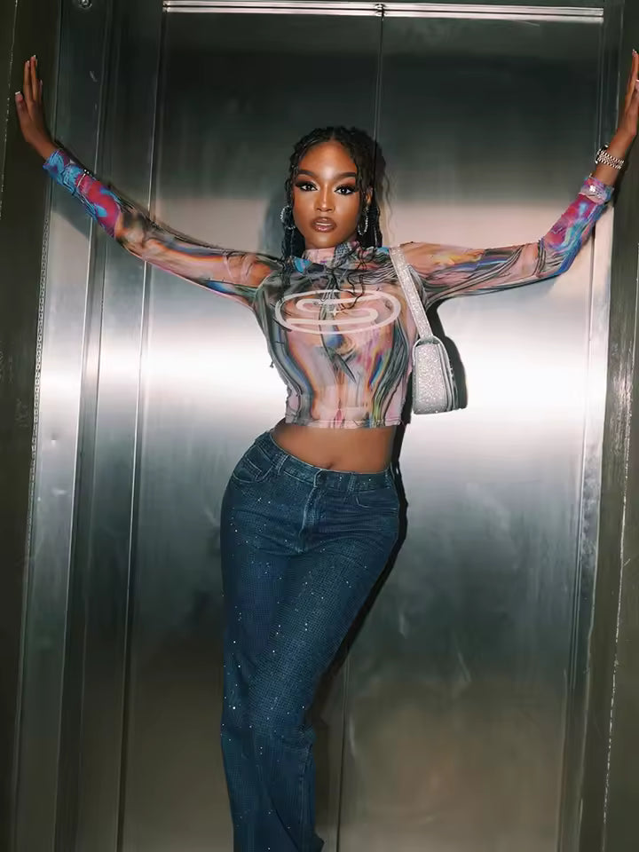 Chromatic Swirl Mesh Top