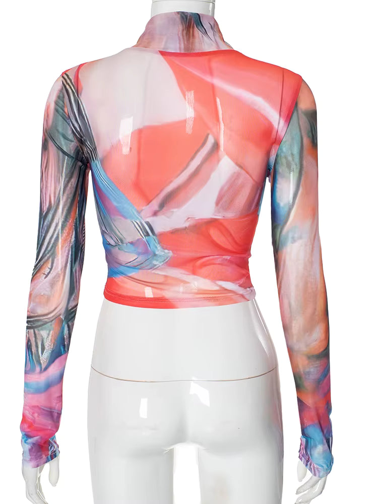 Chromatic Swirl Mesh Top