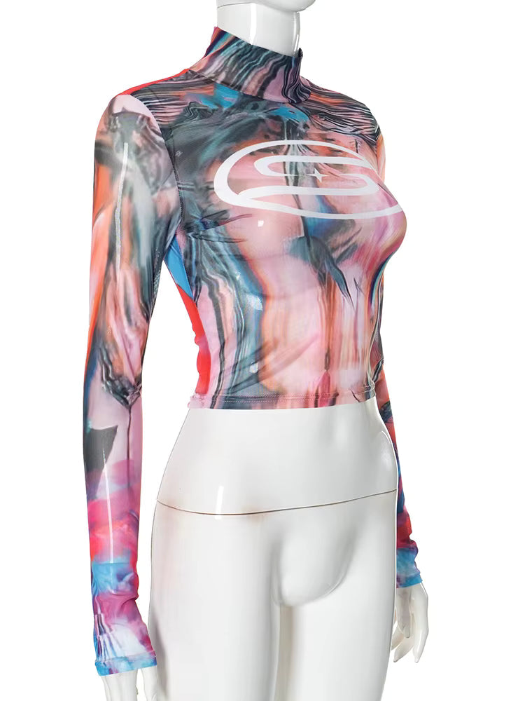 Chromatic Swirl Mesh Top