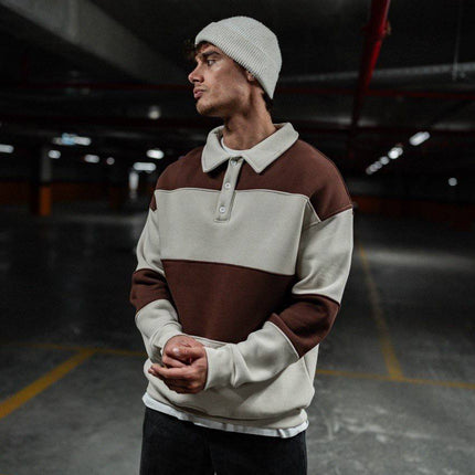 Shirt Collar Two-Toned Buttoned Sweatshirt - Stylish and Comfortable Design