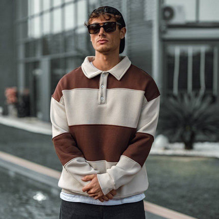 Shirt Collar Two-Toned Buttoned Sweatshirt - Stylish and Comfortable Design