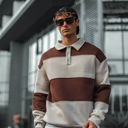 Shirt Collar Two-Toned Buttoned Sweatshirt - Stylish and Comfortable Design