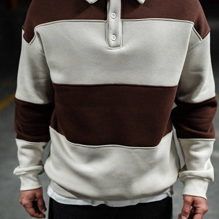 Shirt Collar Two-Toned Buttoned Sweatshirt - Stylish and Comfortable Design