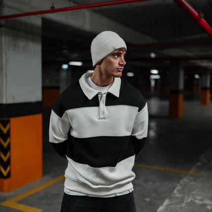 Shirt Collar Two-Toned Buttoned Sweatshirt - Stylish and Comfortable Design