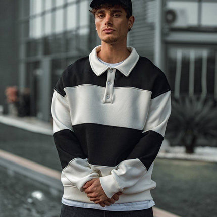 Shirt Collar Two-Toned Buttoned Sweatshirt - Stylish and Comfortable Design
