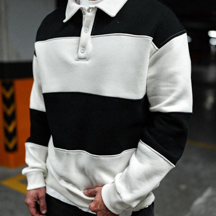 Shirt Collar Two-Toned Buttoned Sweatshirt - Stylish and Comfortable Design