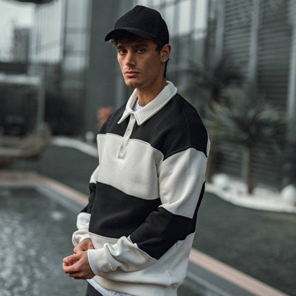 Shirt Collar Two-Toned Buttoned Sweatshirt - Stylish and Comfortable Design