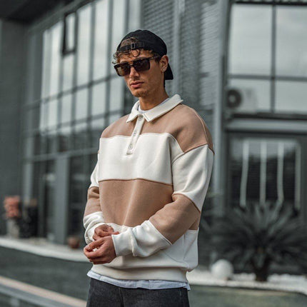 Shirt Collar Two-Toned Buttoned Sweatshirt - Stylish and Comfortable Design
