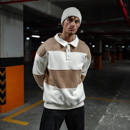 Shirt Collar Two-Toned Buttoned Sweatshirt - Stylish and Comfortable Design