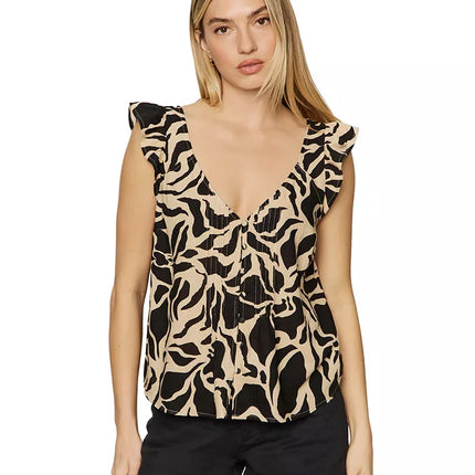 Black & Tan Sleeveless Printed Top