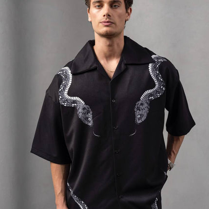Snake Print Unisex Shirt – Black Button-Up