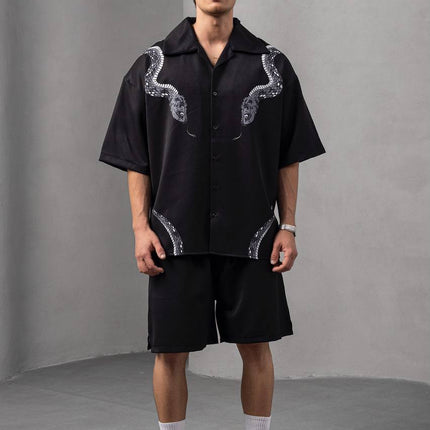 Snake Print Unisex Shirt – Black Button-Up