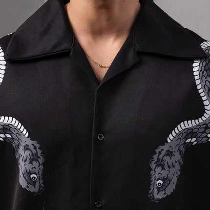 Snake Print Unisex Shirt – Black Button-Up