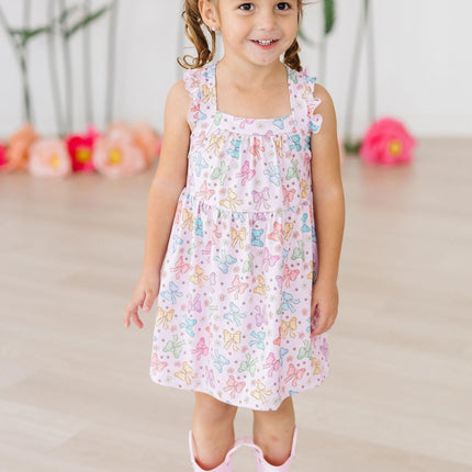 SALE Springtime Bows Ruffle Cross Back Dress