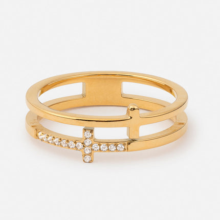 Stacked Cross Gem Ring