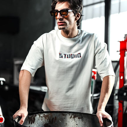 Studio Graphic Cotton Tee - Minimalist Text Print T-Shirt