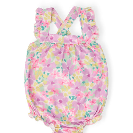 Summer Watercolor Ruffle Cross Back Romper