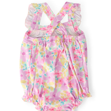 Summer Watercolor Ruffle Cross Back Romper