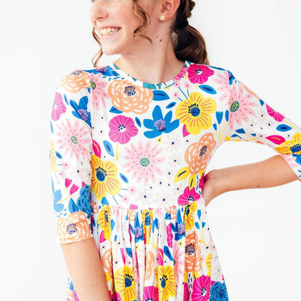 Sunshine Floral 3/4 Sleeve Pocket Twirl Dress