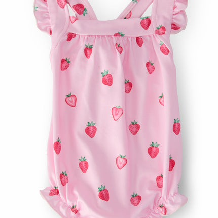 Sweet Strawberries Ruffle Cross Back Romper