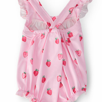 Sweet Strawberries Ruffle Cross Back Romper