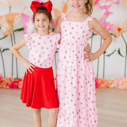 Sweet Strawberries Ruffle Maxi Dress