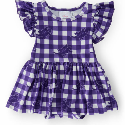 TCU Plaid Frog Flutter Twirl Bodysuit