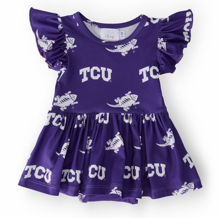 TCU Purple Frog Flutter Twirl Bodysuit