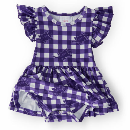 TCU Plaid Frog Flutter Twirl Bodysuit