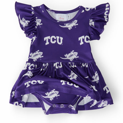 TCU Purple Frog Flutter Twirl Bodysuit