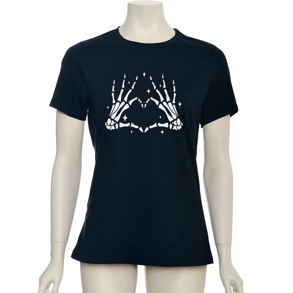 Glow in the Dark Dead Inside Heart Skeleton Hands Black Tee Shirt