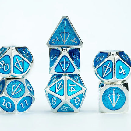 Tales of the Valiant Metal Dice Set: Silver w/ Light Blue Enamel