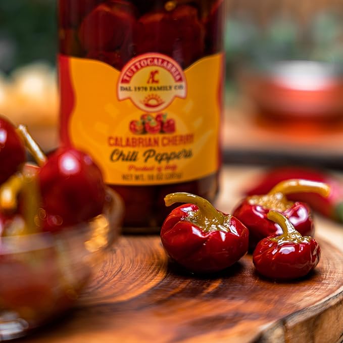 TuttoCalabria, Whole Round Cherry Calabrian Peppers in Oil, 10 oz
