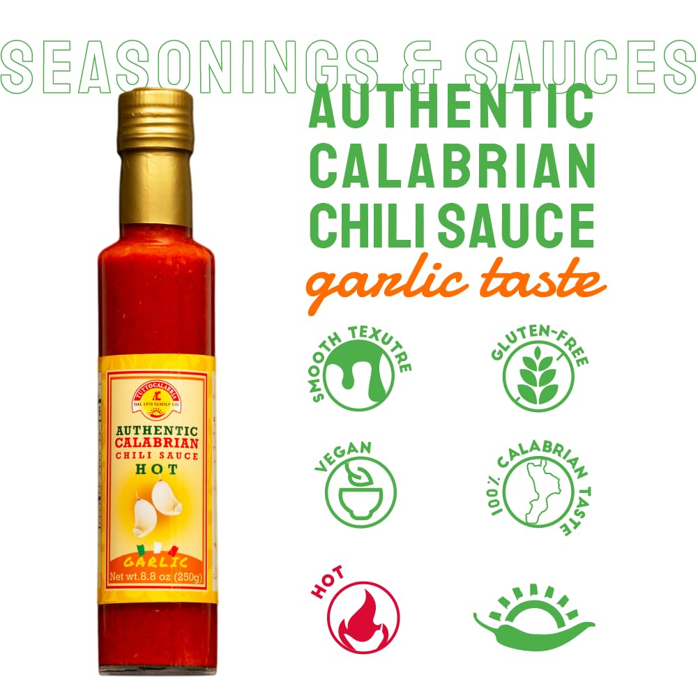 TuttoCalabria Authentic Smooth Calabrian Chili Pepper Sauce with Garlic, 250ml