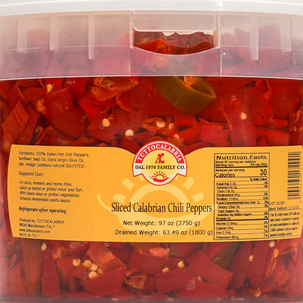 TuttoCalabria Sliced Calabrian Chili Peppers BULK Tub, 98 oz