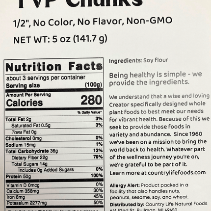 TVP Chunks, No Added Color or Flavor, Non-GMO