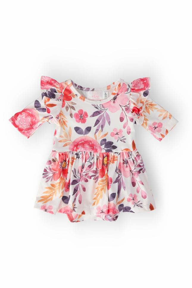 Tangerine Leaves Twirl Flutter Bodysuit