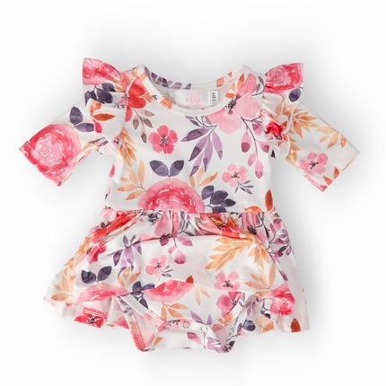 Tangerine Leaves Twirl Flutter Bodysuit