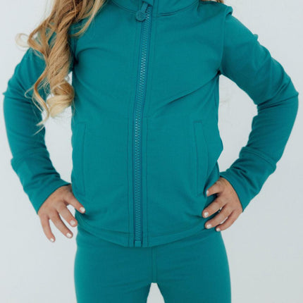 Turbo Teal Full-Zip Ruffle Active Jacket