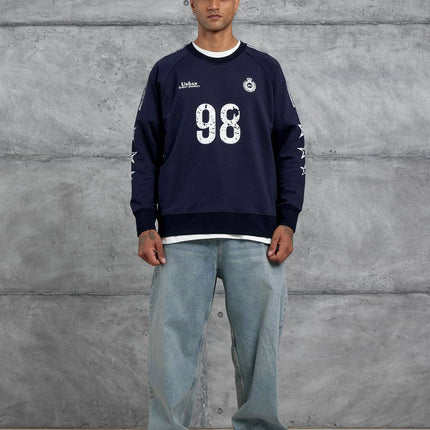 Unisex "98" Distressed Graphic Sweatshirt – Varsity Streetwear Pullover