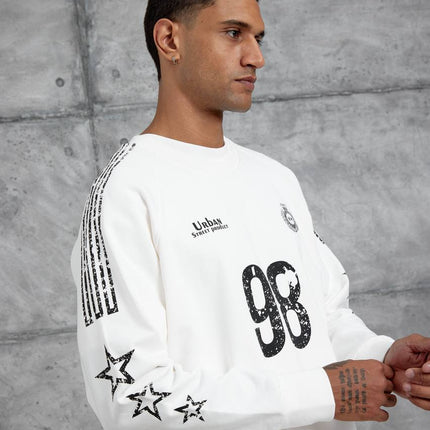 Unisex "98" Distressed Graphic Sweatshirt – Varsity Streetwear Pullover