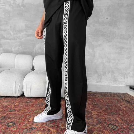 Unisex Cotton Joggers with Side Pattern / Black Streetwear Pants