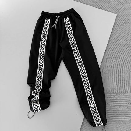 Unisex Cotton Joggers with Side Pattern / Black Streetwear Pants